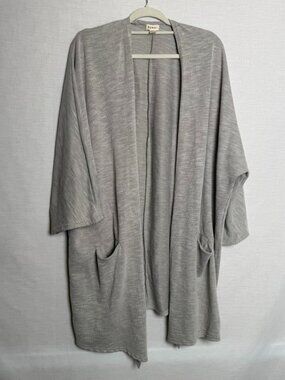 DONNI Cardigan Womens OSFA Plus Gray Striped Open Front Kimono Duster Pockets